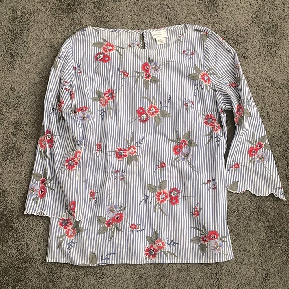 Liz Claiborne blue striped flower shirt